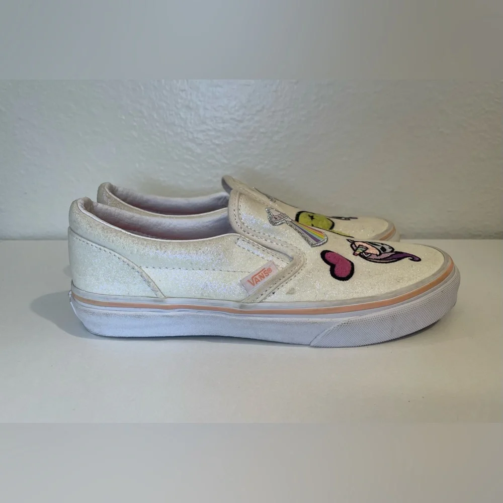 Vans‎ Kid’s Unicorn Alien Glitter Classic Slip-On Sneakers Patches Size 3